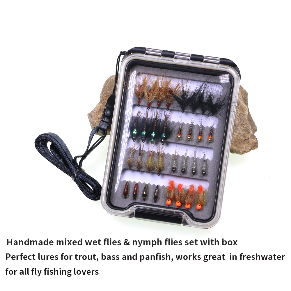 32PCS Nymph Flies Kit Trout Fi - Fishing Hook Barbless 评论和价格